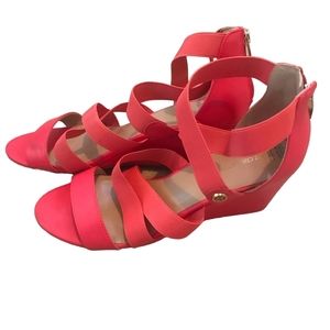 LIZ CLAIBORNE STRAPPY WEDGE HEEL SANDALS PINK BACK ZIP SIZE 8 1/2 GUC
